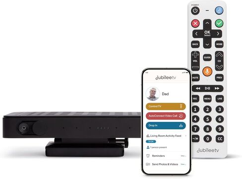 JubileeTV Remote Care System for Seniors — Stay Connected Through Their TV | Control TV Remotely from Your Phone | Video Calls, Reminders & Monitoring | Simple Setup + Voice Remote in Kuwait