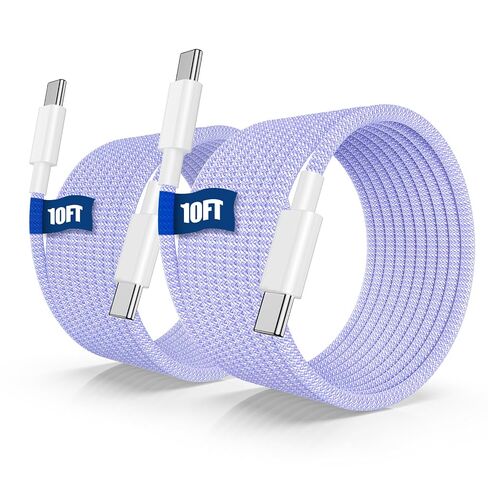 كابل شاحن سريع USB C إلى C بطول 10 أقدام، 60 وات سلك شحن سريع طويل من النوع C إلى C لأجهزة Apple iPhone 17 Pro Max/17 Air/16 Pro Max/15 Plus، iPad Pro 12.9/11 بوصة/Mini/Air، MacBook، Samsung-أبيض in Kuwait