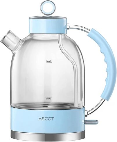 ASCOT Electric Kettle, Glass Electric Tea Kettle Gifts for Men/Women/Family 1.5L 1500W Borosilicate Glass Tea Heater, with Auto Shut-Off and Boil-Dry Protection (Silver) in Saudi Arabia