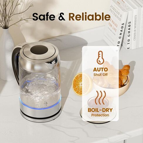 TOPZEE 1.7L Glass Electric Kettle for Coffee & Tea, Hot Water Boiler with 6 Preset Temperatures, Keep Warm and Memory Function, Auto Shut-off & Dry Boil Protection, BPA Free, Rapid Boil, 1500W, Silver in Saudi Arabia