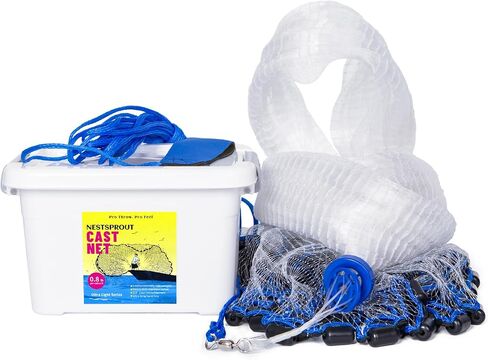 Ultra Light Series Fishing Cast Net with Eco-Friendly Lead Weights | 0.8 lb/ft, 3/8inch Mesh Size, Throw Nets for Freshwater & Saltwater, 4/6/8/10/12 Ft Radius Casting Net in Saudi Arabia