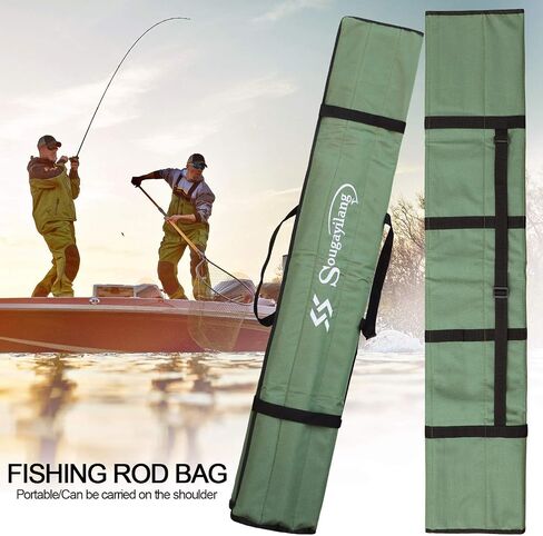 Sougayilang Fishing Rod Bag Canvas Rod Case Organizer Pole Storage Bag Fishing Rod and Reel Carrier Organizer for Travel, Gift for Father, Boyfriend and Family in Saudi Arabia
