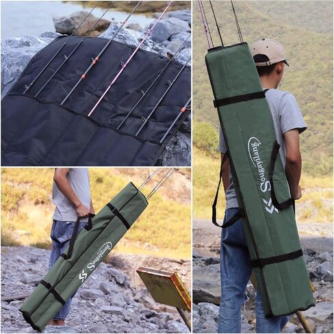 Sougayilang Fishing Rod Bag Canvas Rod Case Organizer Pole Storage Bag Fishing Rod and Reel Carrier Organizer for Travel, Gift for Father, Boyfriend and Family in Saudi Arabia