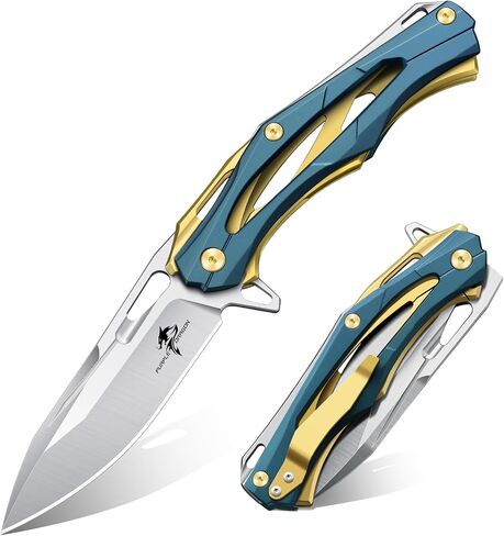 Purple Dragon Folding Pocket Knife - Heft Camping EDC Knife - Blue & Gold | D2 Clip Point Blade, All-steel Handle, Carry Clip, Quick Deployment, Accidental Closure Prevention, Gift Box, Gift for Men in Saudi Arabia