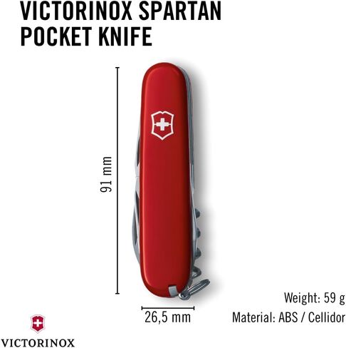Victorinox Spartan Swiss Army Knife, 12 Functions, Swiss Made Pocket Knife with Corkscrew, Can Opener and Screwdriver - Red | corkscrew can opener multitool original Officer's knife in Kuwait