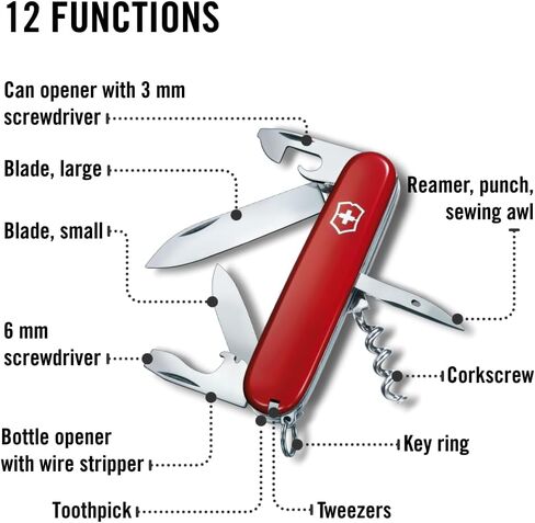 Victorinox Spartan Swiss Army Knife, 12 Functions, Swiss Made Pocket Knife with Corkscrew, Can Opener and Screwdriver - Red | corkscrew can opener multitool original Officer's knife in Kuwait
