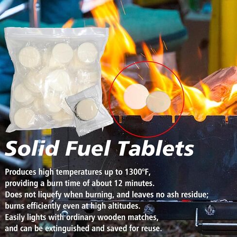 30 Solid Fuel Tablets Fire Starter, Quick Ignition for Grill, Stove, BBQ | Fireplaces, Campfires, Compact Dry Fuel Source for Indoor and Outdoor Use, Easy to carry in Saudi Arabia