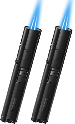 2 Pack 5.7in Pen Torch Lighter with Flame Locking & Safety Switch Function, Adjustable & Refillable Double Jet Flame Butane Lighter, Windproof Long Stick Lighters. Grey(Sold Without Gas) in Saudi Arabia