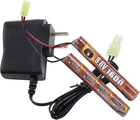 Lancer Tactical Airsoft RC Battery Charger and 9.6V NiMH 1600mAh Rechargeable Butterfly Nunchuck Battery Pack for Airsoft AEGs in Saudi Arabia
