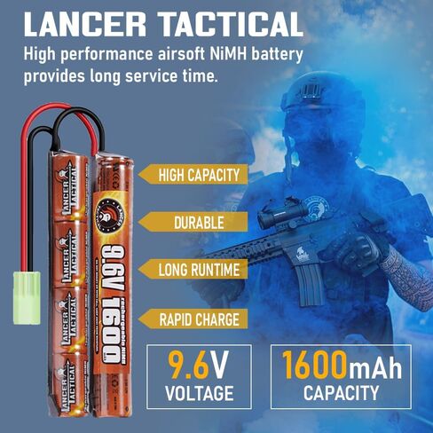 Lancer Tactical Airsoft RC Battery Charger and 9.6V NiMH 1600mAh Rechargeable Butterfly Nunchuck Battery Pack for Airsoft AEGs in Saudi Arabia