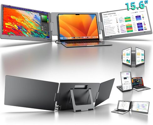 KYY Triple Screen Laptop Monitor Extender 15.6" Quad Laptop Screen Extender | Portable Triple Monitor 1080P FHD with 1 USB-C Connect 4 Screen Workstation, Aluminum Alloy, Auto Rotation for 12–17", Driver in Saudi Arabia