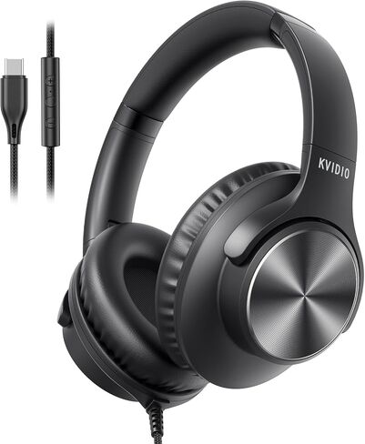 USB C Wired Headphones with Mic, Volume Control, Over-Ear for School, Black | Foldable Plug in Headphones with Volume Control for Teens Classroom Travel, 4.9ft Tangle-Free Cord for Phone Tablet Laptop PC in Saudi Arabia