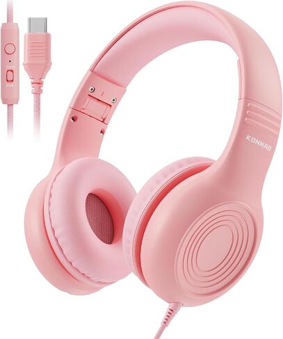 Upgrade USB Type C Kids Headphones, Wired Headphones for Kids with Microphone for Boys Girls, Adjustable 85dB/94dB Volume Limited(Light Purple & Pink) in Saudi Arabia