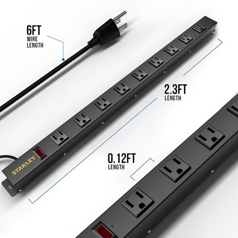 STANLEY SurgeMax Pro Metal Surge Protector Power Strip with 9 Outlets 600J Surge Protection 6 Ft Power Cord Durable Metal Housing Black in Kuwait