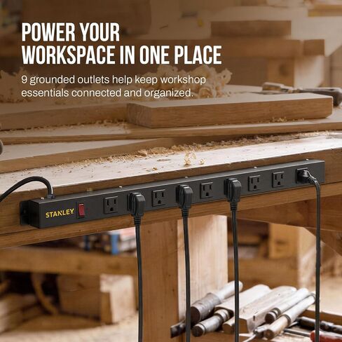 STANLEY SurgeMax Pro Metal Surge Protector Power Strip with 9 Outlets 600J Surge Protection 6 Ft Power Cord Durable Metal Housing Black in Kuwait