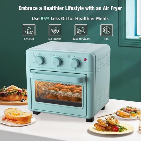 Novaspark Air Fryer Toaster Oven Combo, Retro Convection Oven Countertop,16QT Small Toaster Oven, 4-slices or 9" Pizza,Bake,Toast,Broil, Air Fry, Rapid Heating Mini Conventional Oven, Non-Stick, Blue in Saudi Arabia