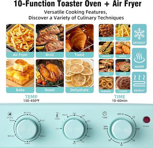 Novaspark Air Fryer Toaster Oven Combo, Retro Convection Oven Countertop,16QT Small Toaster Oven, 4-slices or 9" Pizza,Bake,Toast,Broil, Air Fry, Rapid Heating Mini Conventional Oven, Non-Stick, Blue in Saudi Arabia