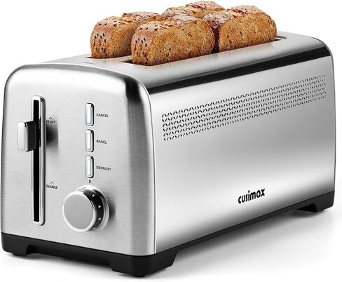 4 Slice Toaster, CUSIMAX Long Slot Toaster for Sourdough, Stainless Steel | High-Lift Quick Glance, Bagel, Defrost & Cancel, 9 Browning Levels, Extra-Long Slots Fit Artisan Bread & Thick Texas Toast in Saudi Arabia