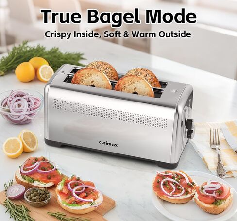 4 Slice Toaster, CUSIMAX Long Slot Toaster for Sourdough, Stainless Steel | High-Lift Quick Glance, Bagel, Defrost & Cancel, 9 Browning Levels, Extra-Long Slots Fit Artisan Bread & Thick Texas Toast in Saudi Arabia