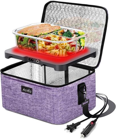 Aotto Portable Oven, Electric Lunch Box Food Heater - 12V/24V/110V 3-in-1 Car Food Warmer - Mini Personal Microwave Heated Lunch Box Warmer for Car, Truck, Travel, Office & Home Use - Black in Saudi Arabia
