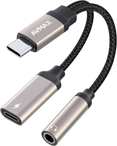 AVMAX USB C to 3.5mm Headphone Audio and Charger Adapter，2 in 1 32bit/384kHz Tyepe c to Aux Jack Cable with PD 3.0 60W Fast Charging Dongle Cable for Iphone17 Iphone16 in Saudi Arabia