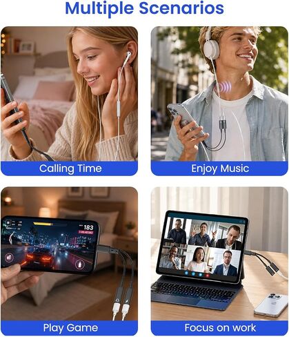USB C Splitter 1 in 2 Out, Dual USBC Splitter with Charger & Headphone | USB-C Audio Adapter with PD 60W Fast Charging, Type C Dongle Cable for Apple iPhone 15 16 17/iPad Pro/Pixel/Galaxy in Saudi Arabia