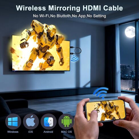 Wireless HDMI Display Adapter, 4K Decoding 1080P@60Hz Screen Mirroring Cable, Plug and Play No WiFi/App/Bluetooth, 5G Dual Band AirPlay Miracast Dongle for iPhone Android PC to TV Projector Monitor in Saudi Arabia
