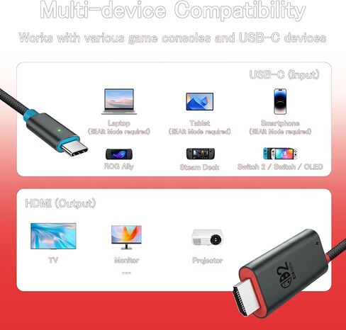 for Switch 2 Dock HDMI Adapter, 4K@60Hz TV Output, PD 100W USB-C Fast Charging, Type-C to HDMI Cable Compatible with Switch 2/OLED/Steam Deck/ROG Ally/Laptops/Phones in Saudi Arabia
