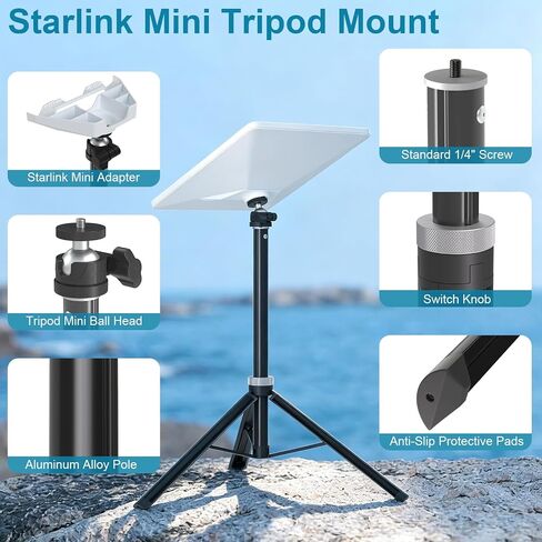 Portable Starlink Mini Tripod Stand Adapter for All Starlink Mini Models | 360° Adjustable Mini Ball Head,Aluminum Alloy Foldable Tripod Mount,Ultra-Light Anti-Slip Feet Holder for Camping,RV,Travel in Saudi Arabia