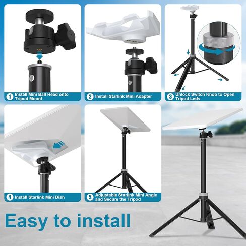 Portable Starlink Mini Tripod Stand Adapter for All Starlink Mini Models | 360° Adjustable Mini Ball Head,Aluminum Alloy Foldable Tripod Mount,Ultra-Light Anti-Slip Feet Holder for Camping,RV,Travel in Saudi Arabia