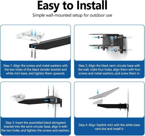Starlink Mini Wall Mount, Horizontal Adjustable Heavy Duty Bracket | Weatherproof Rustproof Metal Mount for Home, Cabin, Garage & Shed. All Hardware Included for Permanent Fixed Installation in Saudi Arabia