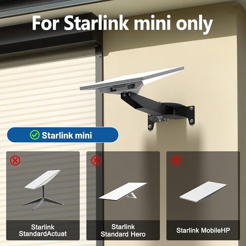 Starlink Mini Wall Mount, Horizontal Adjustable Heavy Duty Bracket | Weatherproof Rustproof Metal Mount for Home, Cabin, Garage & Shed. All Hardware Included for Permanent Fixed Installation in Saudi Arabia