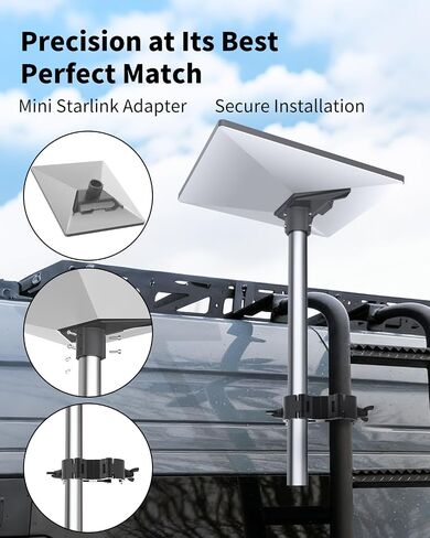Starlink Mini Mount, Aluminum Pole Mount for Starlink Mini Standard Dish | Horizontal/Vertical Mounting | Adjustable Angles | For 0.78-2.16IN Diameter Poles | For RV, Camper, Yacht, Roof Rack Etc in Kuwait