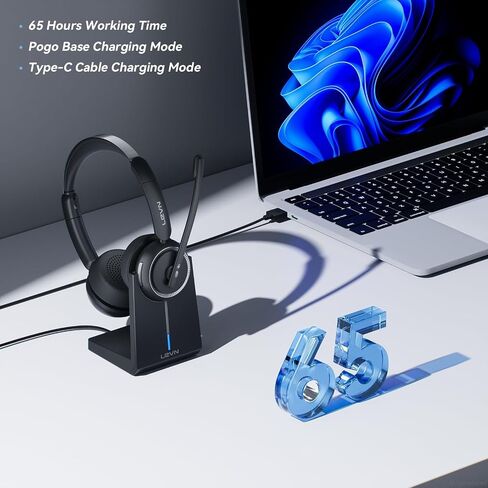 Wireless Headset with Mic for Work, Bluetooth Headset with Microphone AI Noise Cancelling & Mute Button, Wireless Headphones with Mic for Work/Home/Office/Call Center/PC/Laptop/Computer/Teams/Zoom in Saudi Arabia