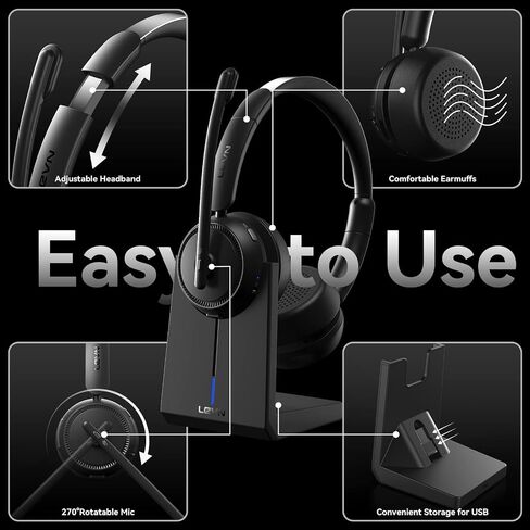 Wireless Headset with Mic for Work, Bluetooth Headset with Microphone AI Noise Cancelling & Mute Button, Wireless Headphones with Mic for Work/Home/Office/Call Center/PC/Laptop/Computer/Teams/Zoom in Saudi Arabia