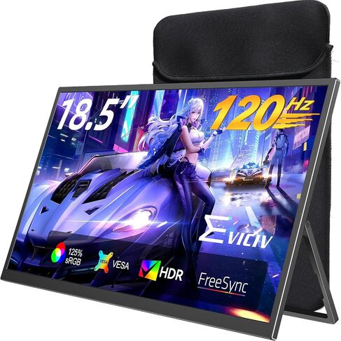 EVICIV Portable Monitor 18.5" 120Hz, 125% sRGB FreeSync 1ms Gaming Monitor | 350Nits | USB-C & MINI HDMI | VESA & Stand | Large Travel External Second Screen for Laptop, Computer, Game Consoles in Saudi Arabia