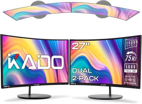 Kado 2-Pack Dual 27" Curved 1500R 1920x1080 75Hz FHD Computer Monitor | Dual Monitor Setup HDMI Office Gaming Hybrid, VESA Wall Mount Arm Mount Built-in Speakers, Panoramic Display Multi-tasking in Saudi Arabia