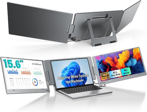 KYY Laptop Screen Extender, Portable Triple Monitor for Laptop No Driver | 15.6" Screen Extender for Laptop, Travel Monitor for 12-17'' Laptop, 210°Rotation & Kickstand, Plug and Play (Windows Only) in Saudi Arabia
