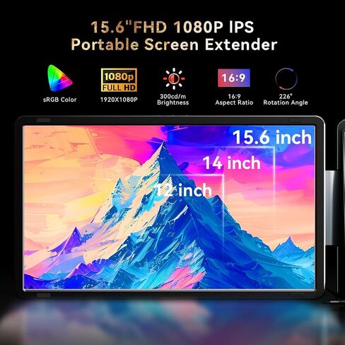 Laptop Screen Extender 15.6" Detachable Portable Monitor for Windows | Triple Screen Laptop Monitor Extender for 13-17.3" MacBook (excl. M1 M2 M3) FHD IPS Plug&Play for Travel Business Watch Party in Saudi Arabia