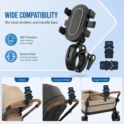 Stroller Phone Holder,Shopping Cart Phone Holder,360° Rotation for Stroller,Stroller Phone Mount, for Golf Push,Golf Push Cart Phone Holder for 4.7" to 6.8" Smartphones in Saudi Arabia
