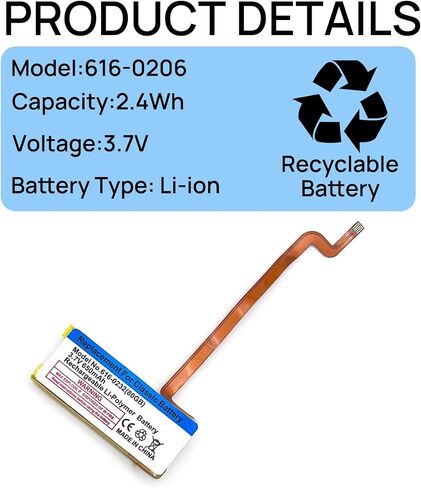 616-0206 Battery Compatible with iPod Classic 4 4th Gen A2522 Photo 30GB 40GB 60GB 616-0232 A1099 616-0183 M9585 M9829 M9830 M9586 with Tool Kits 3.7V 2.4Wh in Saudi Arabia