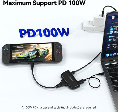 NEWDERY Switch 2 Dock، محطة إرساء تلفزيون محمولة مع 4K @ 60HZ HDMI | منفذ PD بقدرة 100 وات، ومحول USB-C USB-A بسرعة 5 جيجابت في الثانية، ومنصة سفر 3 في 1 متوافقة مع NS/NS 2/Steam Deck/ROG Ally/Legion GO in Kuwait