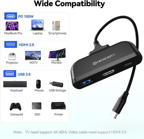 NEWDERY Switch 2 Dock, Portable TV Docking Station with 4K@60HZ HDMI | 100W PD Port, USB-C USB-A Converter 5Gbps, 3-in-1 Travel Dock Compatible with NS/NS 2/Steam Deck/ROG Ally/Legion GO in Saudi Arabia