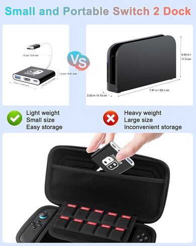 Switch 2 Dock for Nintendo Switch 2 & OLED, Docking Station for TV, Portable Travel Dock, USB C to HDMI Adapter for Steam Deck/MacBook/Laptop, Black in Kuwait