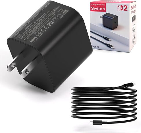 Switch 2 Charger, 60W AC Power Adapter for Nintendo 2/1 | USB-C Cable 5FT/1.5M, PD 3.0 Fast Charging 20V/3A, Dock TV 4K Support, Replacement OEM Switch Charger in Saudi Arabia