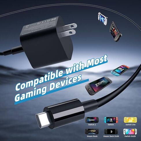 Switch 2 Charger, 60W AC Power Adapter for Nintendo 2/1 | USB-C Cable 5FT/1.5M, PD 3.0 Fast Charging 20V/3A, Dock TV 4K Support, Replacement OEM Switch Charger in Saudi Arabia