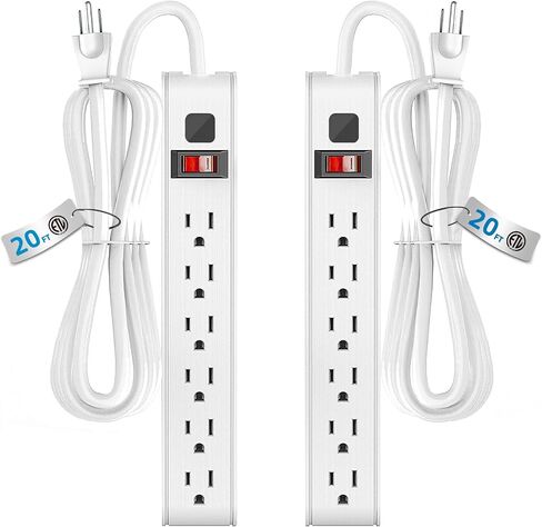 TiFFCOFiO Surge Protector Power Strip, 6 Feet Extension Cord, 600 Joules Surge Protection, Multiple Protection 6 Outlet Strip, 14 AWG Cord, 15A/1875W, ETL Listed in Saudi Arabia