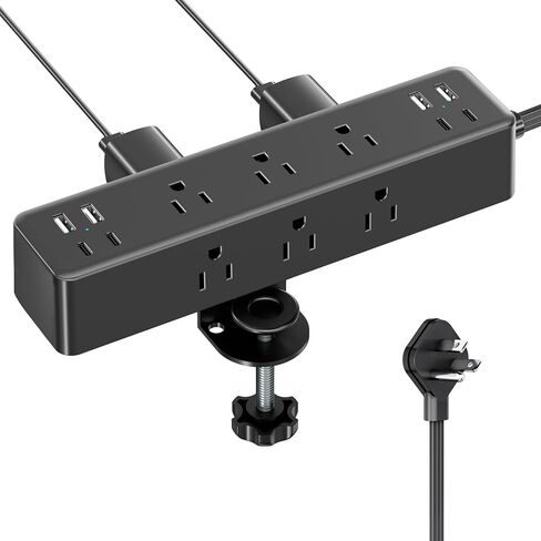 Desk Clamp Power Strip 10FT, 40W Total Fast Charging Station | 9 AC Outlets 8 USB Ports(4 USB C), 2 PD20W USB C Ports, Flat Plug Extension Cord, Desk Edge Mount, Fit 1.7" Tabletop Edge in Kuwait
