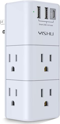 USB Multi Plug Outlet Extender - YISHU Surge Protector with Rotating Plug, 6 AC Plug Extender with 3 USB Ports, 3-Sided Swivel Power Strip Best Ideal Stocking Stuffers for Adults in Saudi Arabia