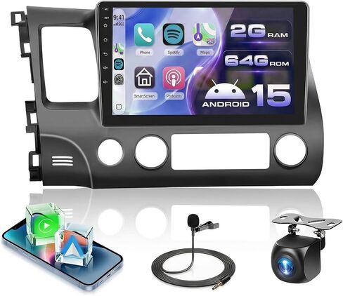 6G+128G 8Core Android 13.0 Car Stereo for Honda Civic 2006-2011 with Wireless Carplay/Android Auto, 10.1 inch 1280 * 720 Touchscreen Radio, WiFi 4G/GPS/AM/FM/DSP Audio/SWC/HD Rear Camera in Kuwait